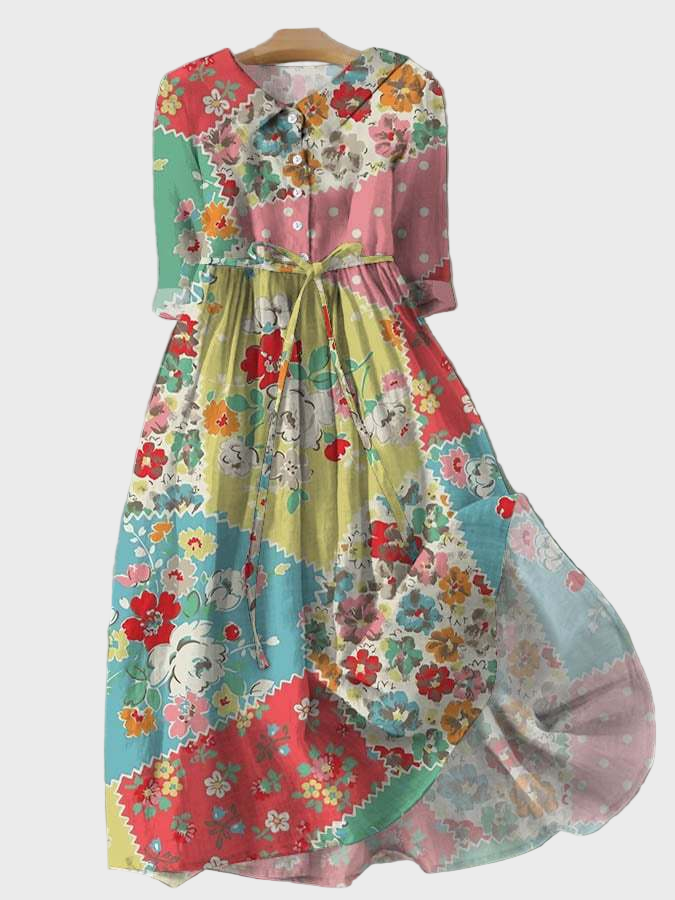 Višebojna Cvjetna Haljina u Patchwork Stilu
