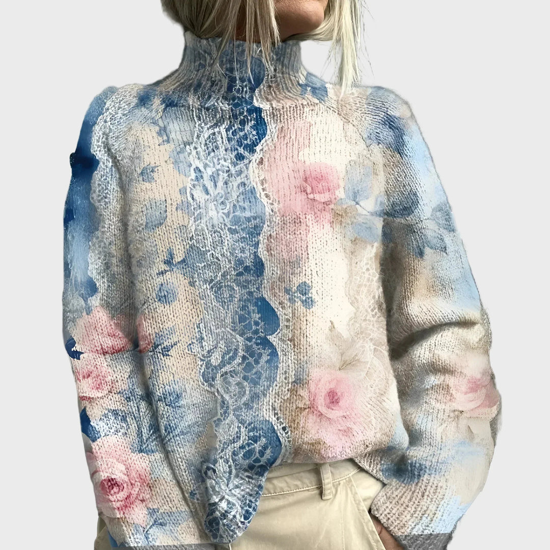 Pleteni Džemper s Elegantnim Cvjetnim Uzorkom