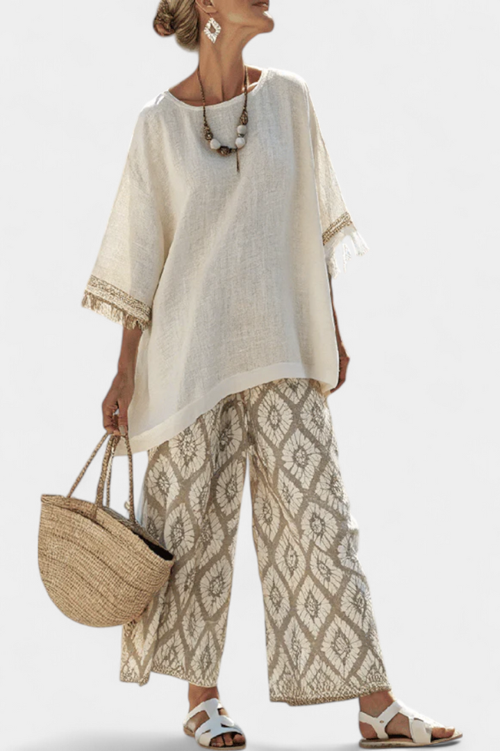 Boho Chic Daisy Set: Duga Bluza i Printane Hlače za Jedinstveni Stil