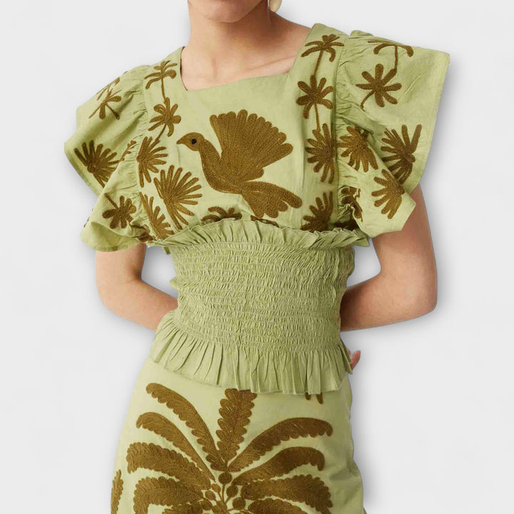 Stylish Tanktop s uzorkom palmi i tropskim pticama
