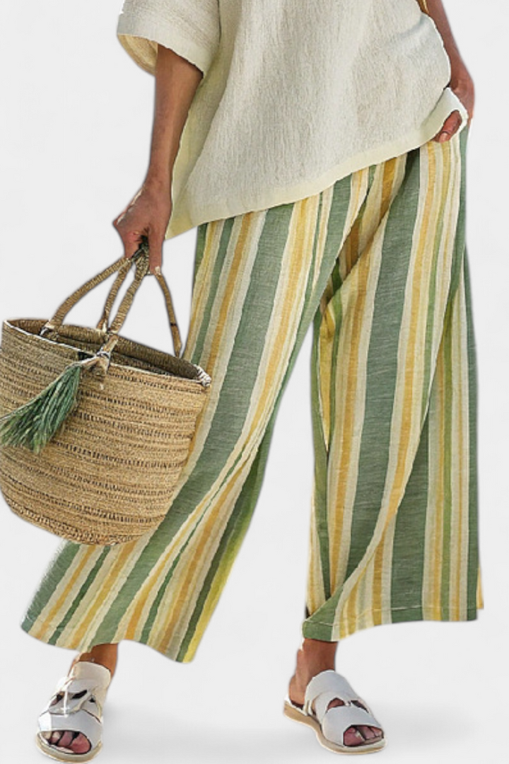 Daisy komplet od bambusovog lana Mediteranski s maslinastim prugama za osvježavajući i elegantan stil
